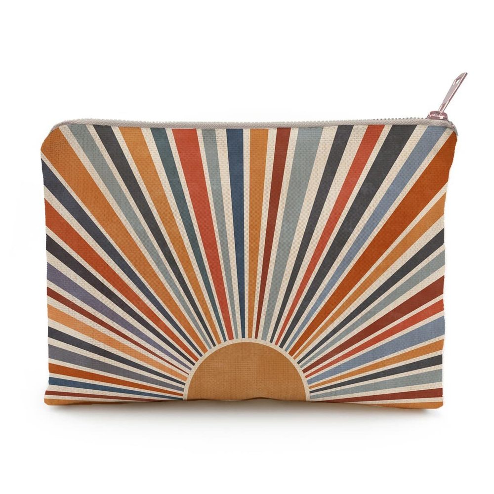 Sunshine Makeup Bag, Natural Linen, Zipper Pouch, Retro Makeup Bag, Tech💘